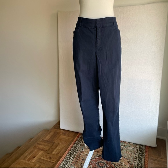 Gloria Vanderbilt Pants - Navy Blue Staight-leg High-Rise Comfort Waist Cotton Pants, Size 16